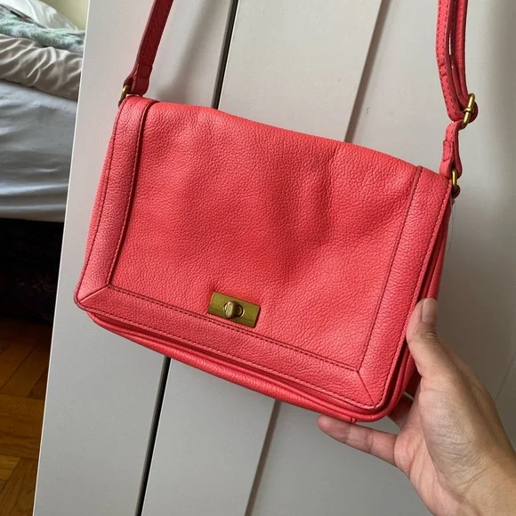 J. CREW HANDBAG TILLARY PURSE NEON CORAL LEATHER CROSSBODY - CLUTCH - Picture 3 of 10
